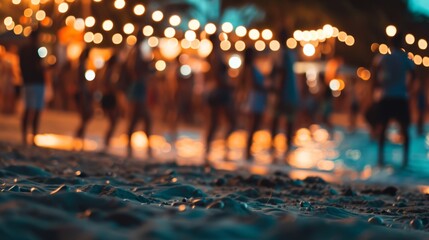 Wall Mural - Lively night beach party in summer with blurred background. Dynamic and energetic atmosphere of the holiday