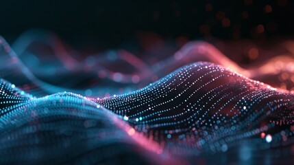 Poster - Abstract background with wavy particles technology. Dynamic and futuristic visuals. A combination of technology and creativity