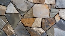 Flagstone Slate Wall Design In Various Colors And Textures; A Background Design Showing Stonework Pre Grout