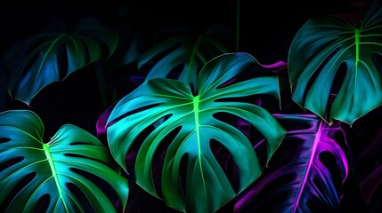 Wall Mural - big tropical monsterra deliciosa leaves. (generative ai).