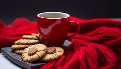 Sticker - Homemade chocolate biscuit, cozy winter drink, indulgence generated by AI