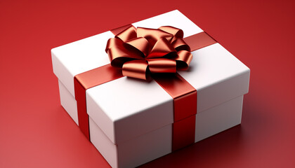 Poster - Birthday gift box wrapped in shiny red paper generated by AI