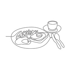 Wall Mural - One continuous line drawing of food for dinner is available on the table in the restaurant vector illustration. Vector design with Minimalist black linear concept. Food themes for your business asset 