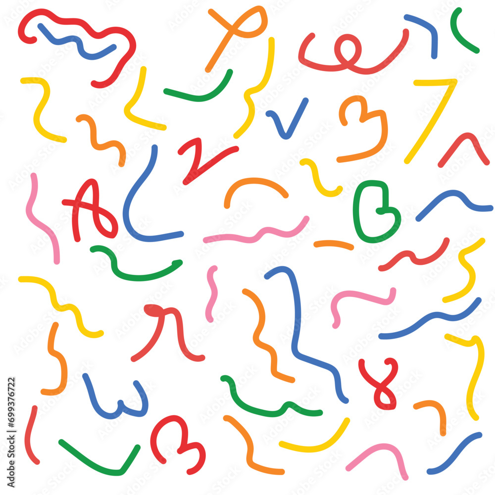 Colorful funny doodle line seamless pattern. Creative minimalist style ...