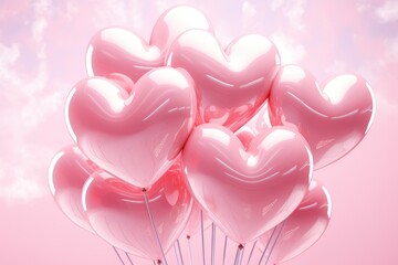 Wall Mural - Rose heart shaped balloons isolated on pink background. Air balloons for birthday, party, celebrate anniversary, wedding, women's, mother's day. St Valentine day concept. Romantic greeting card