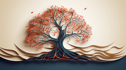 Wall Mural - paper cut tree illustration