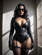 Empowering Latina Dominatrix - Mysterious and edgy medium shot portrait of a powerful Latina woman in sunglasses and black leather outfit Gen AI