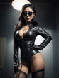 © Ian - Empowering Asian Dominatrix Woman in Edgy Noir Shadow Play Gen AI