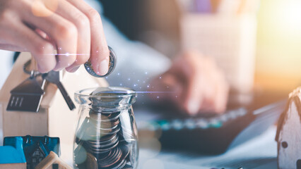 Aufkleber - financial concept and saving money ,investment ,Planning savings for future ,retirement fund ,financial preparation ,future risk management ,finance accounting ,bank interest management