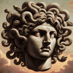 Wall Mural - The Classic Depiction Of The Head Of The Gorgon Medusa From Ancient Mythology. A Gloomy Awesome Look Horror Fright.