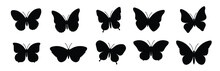 Flying Butterflies Silhouette Black Set Isolated On White Background

