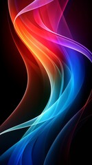Poster - abstract colored blue purple red waves on black background, wallpaper