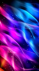 Poster - abstract colored blue purple red waves on black background, wallpaper