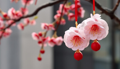 Wall Mural - Beautiful cherry blossom in full bloom, vibrant pink generated by AI