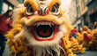 Colorful dragon costume dances in traditional Chinese parade generated by AI