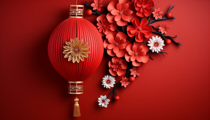 Sticker - Red lanterns illuminate the winter celebration with romance generated by AI