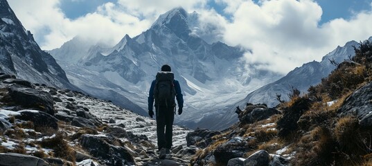 adult hiker mountain hiking. generative ai technology.