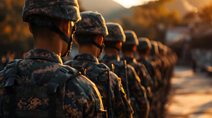 Poster - backview of students in university military training 