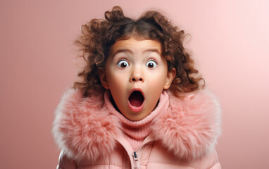 Canvas Print - cute little girl shocked on isolated background