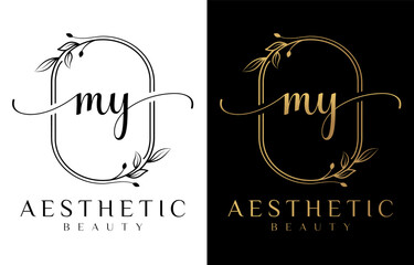 Letter MY Beauty Logo with Flourish Ornament