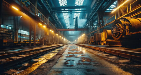 Poster - An industry manufacturing machine in a large factory. Generative AI.