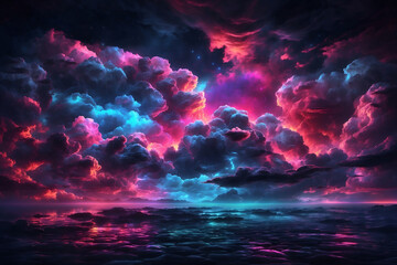 Wall Mural - Neon color, cloudy dark sky, fantasy sky background