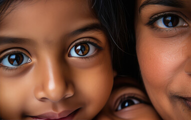 Wall Mural - Close up photo of indian mom with daughter