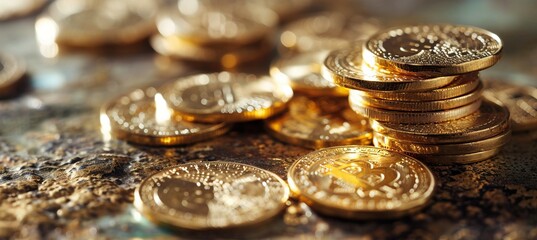 Poster - Gold coins. Generative AI technology.