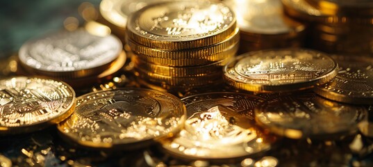 Poster - Stack of gold coins. Generative AI technology.