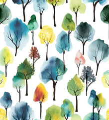 Wall Mural - collection set of colorful watercolor	trees pattern 
