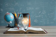 © Deemerwha studio - Education learning and Idea knowledge concepts innovative technology, science, and mathematics in school or university. Graduation cap with a lightbulb on the book and icon learning in the classroom.