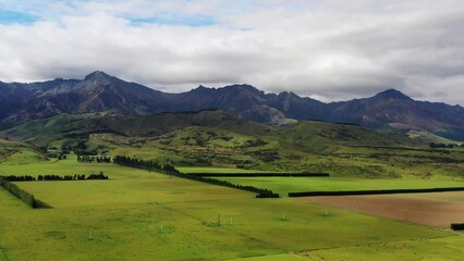 Poster - Mount Hamilton range at The Key Mararoa river in Southland of New Zealand 4k.
