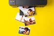 © fotofabrika - Printer printing colorful photos of people close up, yellow background
