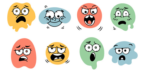 Poster - set of funny blob shape face. different type of face expression abstract collection