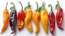 Collection Chili, Set Of Different Chili Pepper Isolated On White Background.