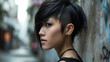 Close-up of Asymmetrical Cut Hairstyle, young attractive model