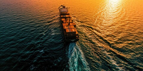 Aufkleber - A picture of a large container ship traveling across a body of water. This image can be used to depict international trade, shipping industry, or global commerce