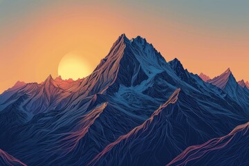 Poster - A beautiful mountain with a stunning sunset in the background. Perfect for nature and landscape enthusiasts.