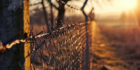 Poster - A detailed close-up of a chain link fence. Perfect for adding an industrial touch to your designs