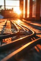 Poster - A detailed view of a train track seen through a window. Suitable for transportation or travel-related themes