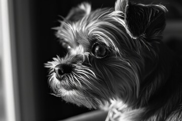 Sticker - A black and white photo of a small dog. Suitable for various uses