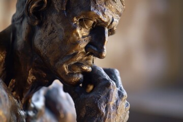  A bronze statue of a man deep in thought, with his hand resting on his chin. Perfect for adding a touch of sophistication and introspection to any space