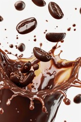 Poster - A glass filled with a delightful combination of chocolate and coffee beans. Perfect for illustrating the rich flavors and aromas of a decadent hot drink.