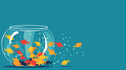 Ideas swimming in a fishbowl: A fishbowl filled with colorful idea-fish, each representing a different concept.