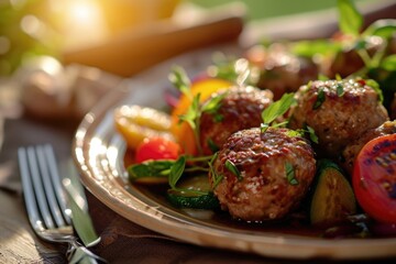 Poster - A delicious plate of meatballs and vegetables. Perfect for a healthy and satisfying meal