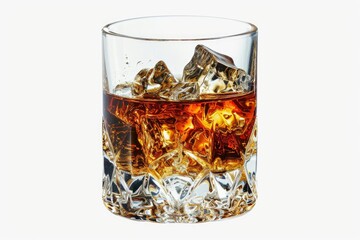 Poster - A glass of whiskey with ice cubes, perfect for beverage and alcohol-related designs