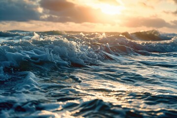 Poster - A beautiful sunset as the sun sets over the waves in the ocean. Perfect for beach and nature-themed designs