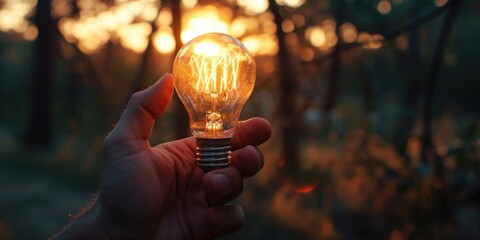 Poster - A person holding a light bulb in their hand. Suitable for concepts related to creativity, innovation, and ideas