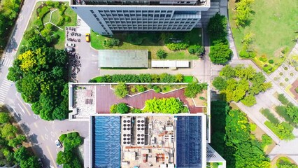 Wall Mural - Aerial photo of modern city with green roofs