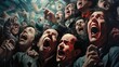 expressive group scream painting. intense emotion artwork perfect for themes of passion, anguish, and vocal expression for impactful editorial use